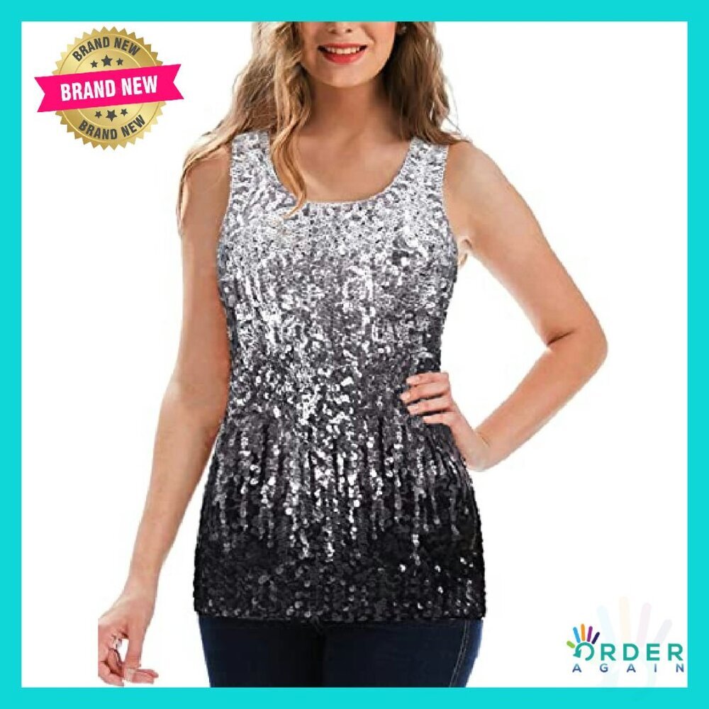 Sequin Glitter Gradient Tank Top Sleeveless Party Vest Y2K Chic - Picture 2 of 8